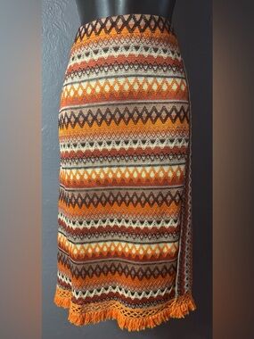 SHEIN Geometric Chevron Striped Fringe Hem Skirt Size XL